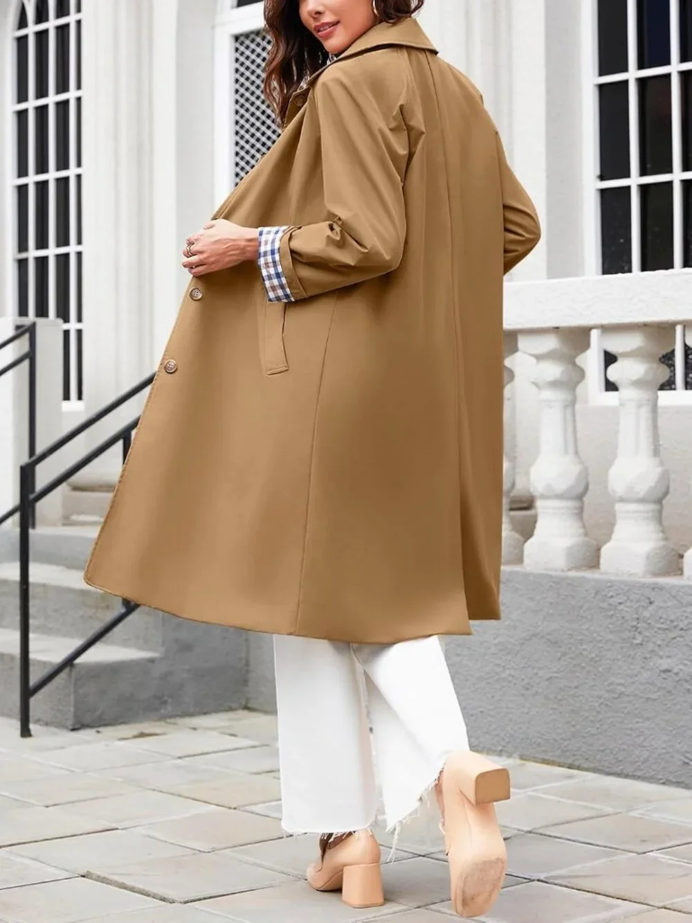 Women's Camel Long Sleeve Oversized Single Breasted Windproof Winter Trench Coat